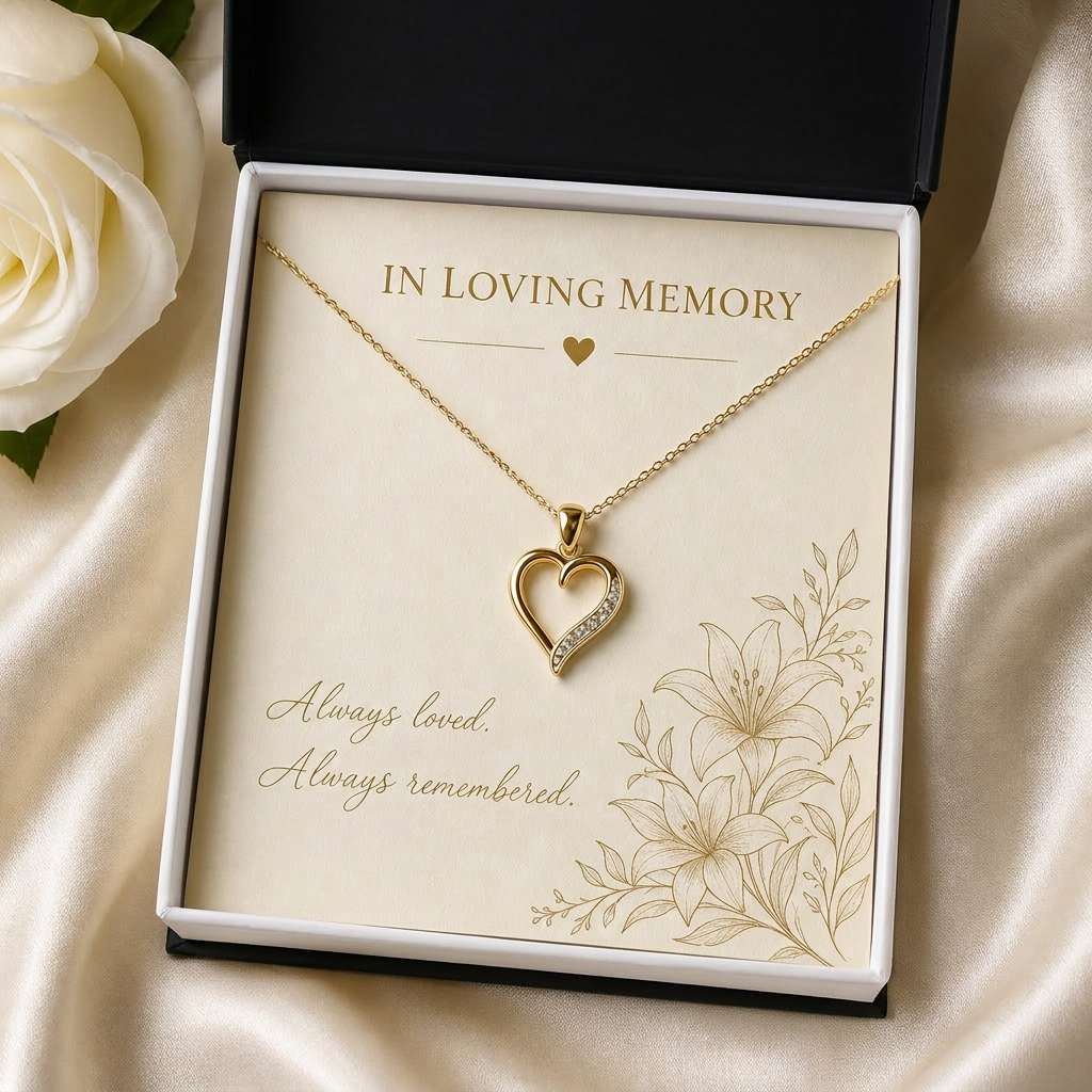 Memorial gold heart pendant honoring a loved one