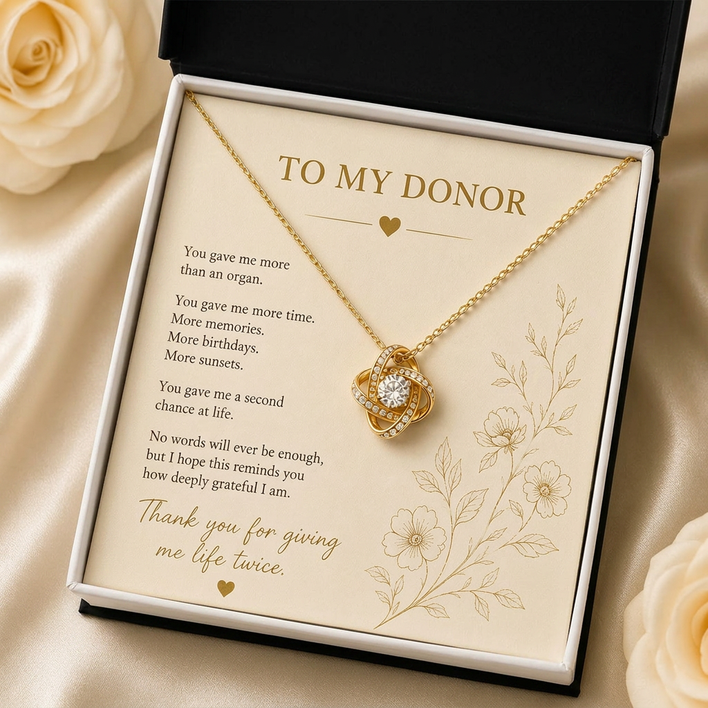Gold pendant necklace gift for an organ donor