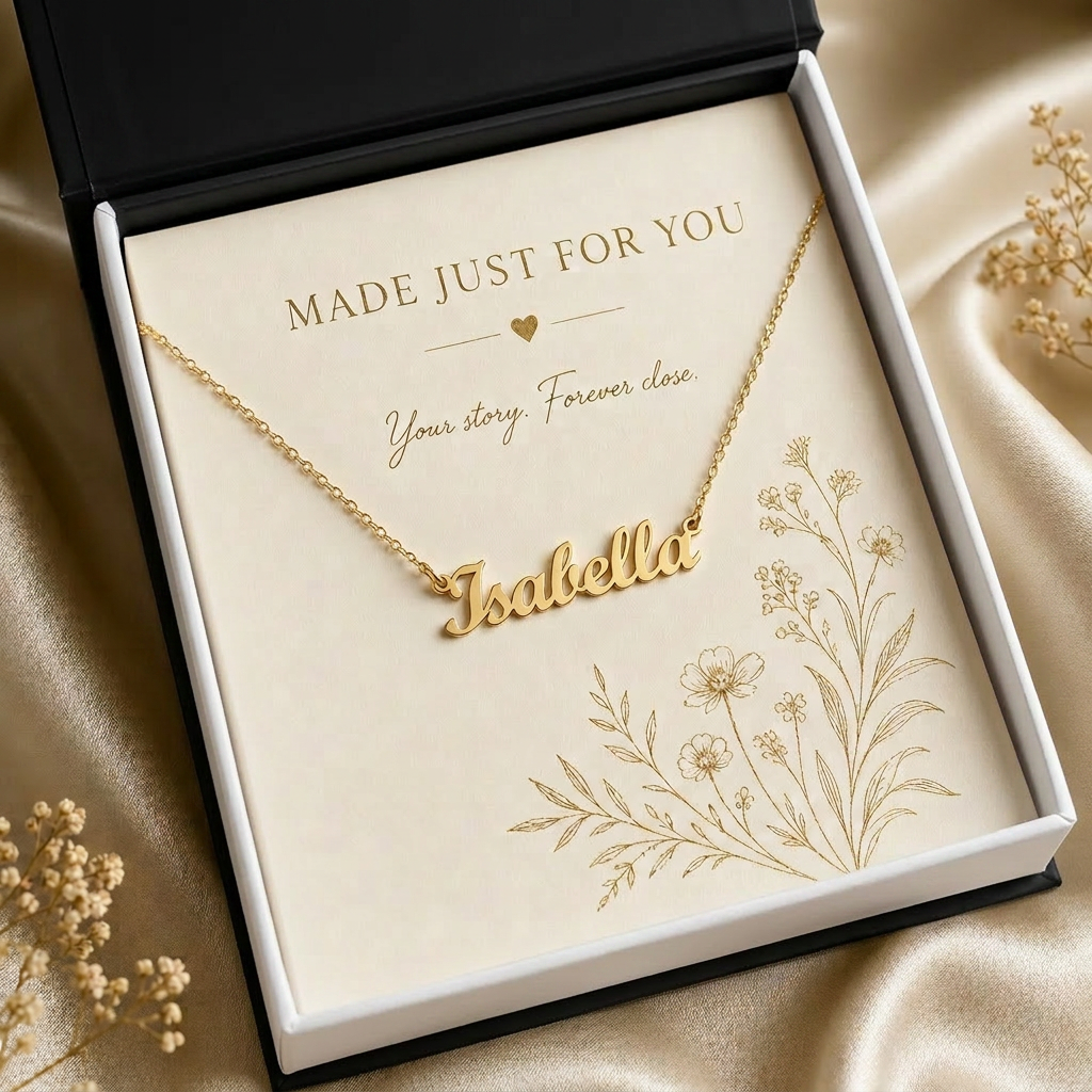 Personalized memorial gold necklace with engraved name