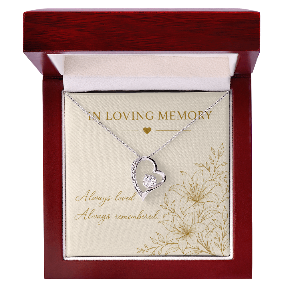In Loving Memory Necklace | CZ Heart Pendant | 14k White or 18k Yellow Gold Finish