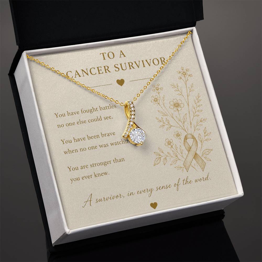 Cancer Survivor Necklace | Ribbon Pendant with CZ | 14k White or 18k Yellow Gold