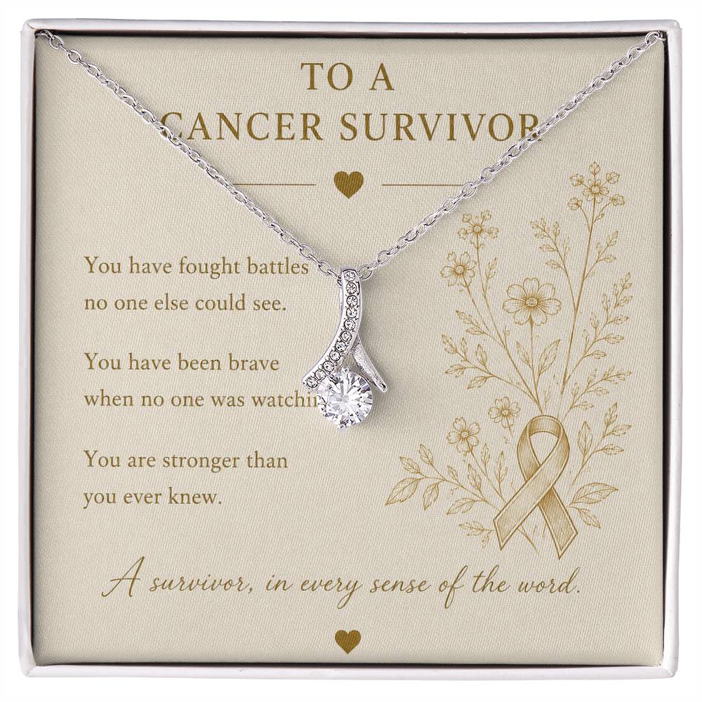 Cancer Survivor Necklace | Ribbon Pendant with CZ | 14k White or 18k Yellow Gold