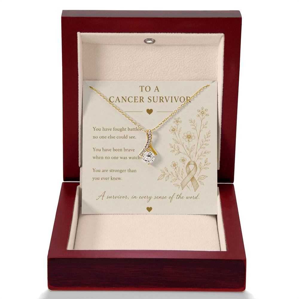 Cancer Survivor Necklace | Ribbon Pendant with CZ | 14k White or 18k Yellow Gold