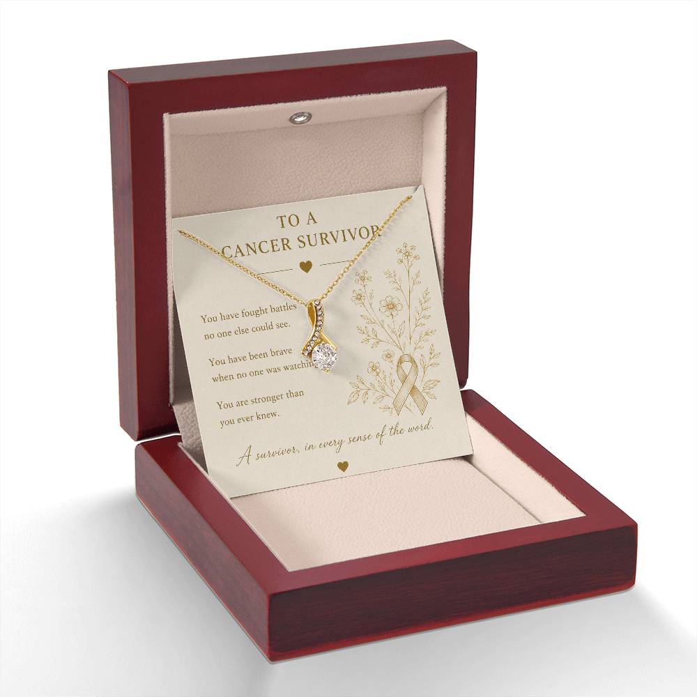 Cancer Survivor Necklace | Ribbon Pendant with CZ | 14k White or 18k Yellow Gold