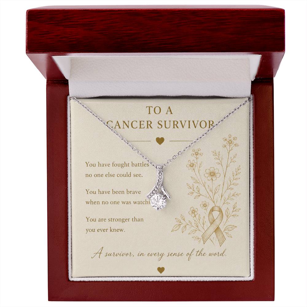 Cancer Survivor Necklace | Ribbon Pendant with CZ | 14k White or 18k Yellow Gold