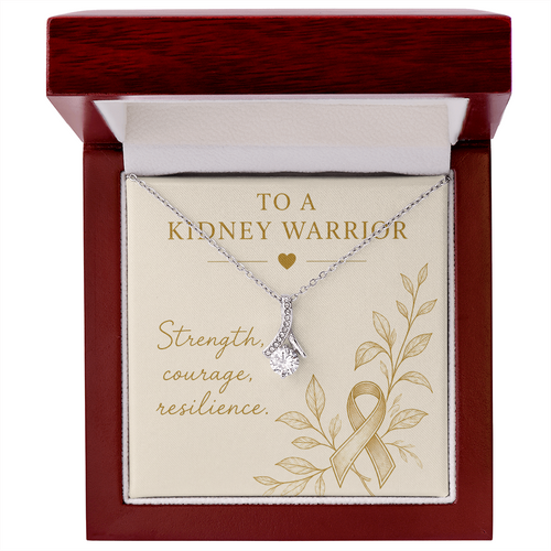 Kidney Warrior Gift Necklace | Ribbon Pendant with CZ | 14k White or 18k Yellow Gold