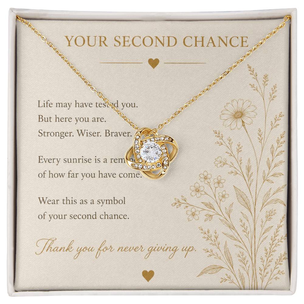 Second Chance Necklace | CZ Love Knot Pendant | 14k White or 18k Yellow Gold