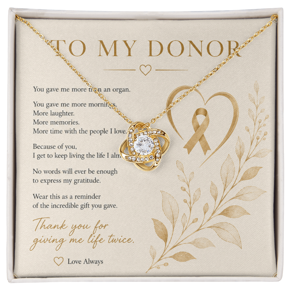 Organ Donor Gift Necklace | Love Knot CZ Pendant | 14k White or 18k Yellow Gold