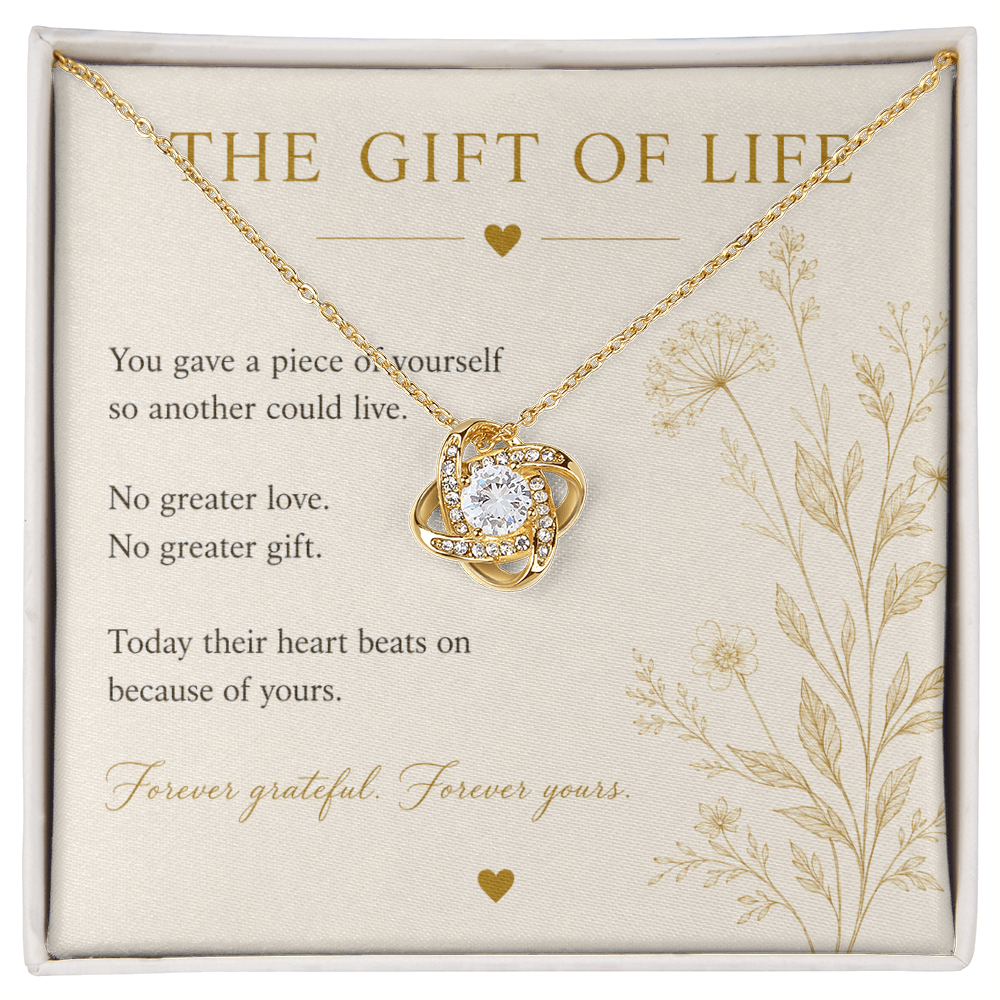 Transplant Gift Necklace | CZ Love Knot Pendant | 14k White or 18k Yellow Gold Finish