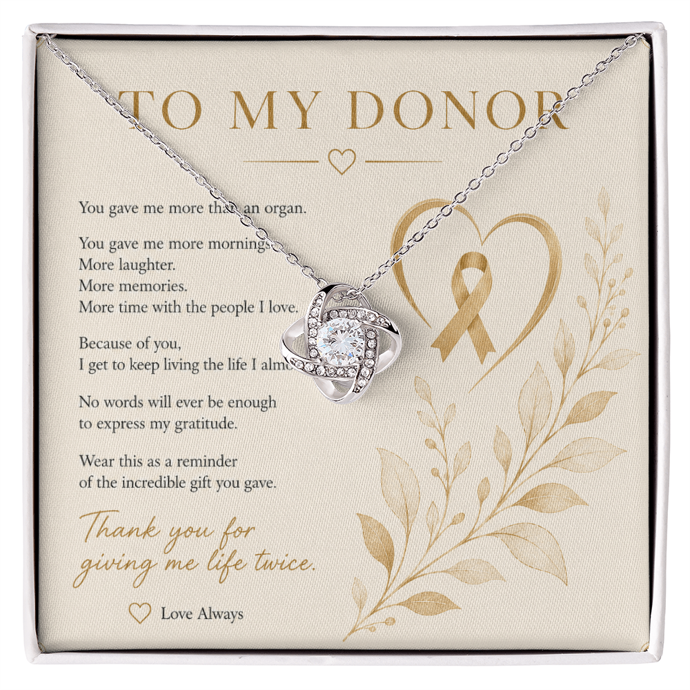 Organ Donor Gift Necklace | Love Knot CZ Pendant | 14k White or 18k Yellow Gold