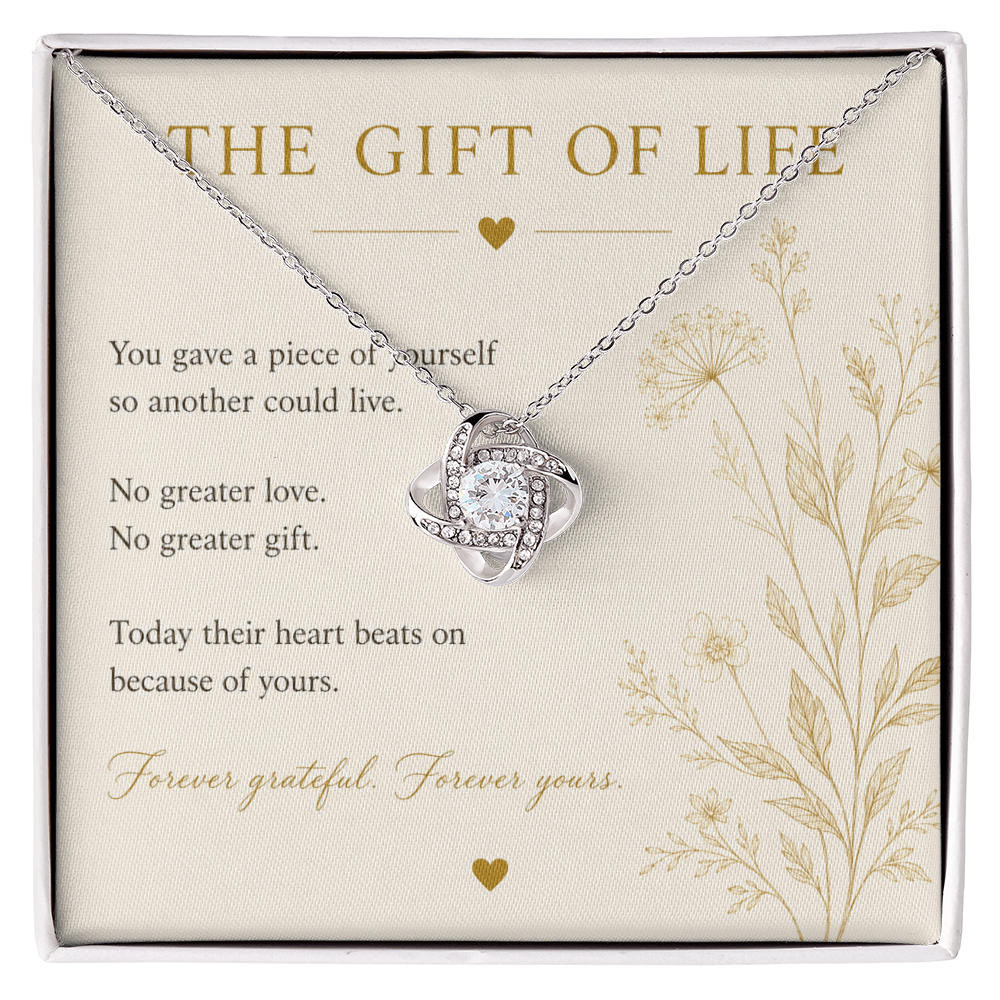 Transplant Gift Necklace | CZ Love Knot Pendant | 14k White or 18k Yellow Gold Finish