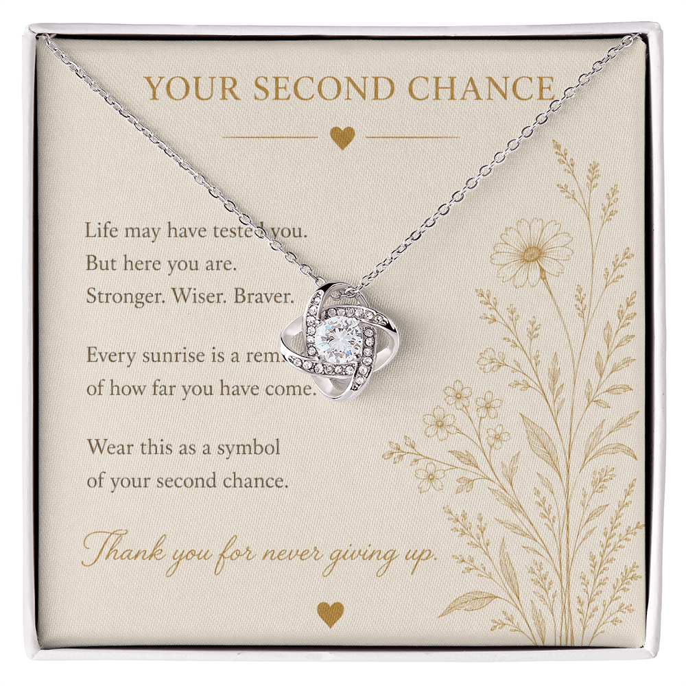 Second Chance Necklace | CZ Love Knot Pendant | 14k White or 18k Yellow Gold