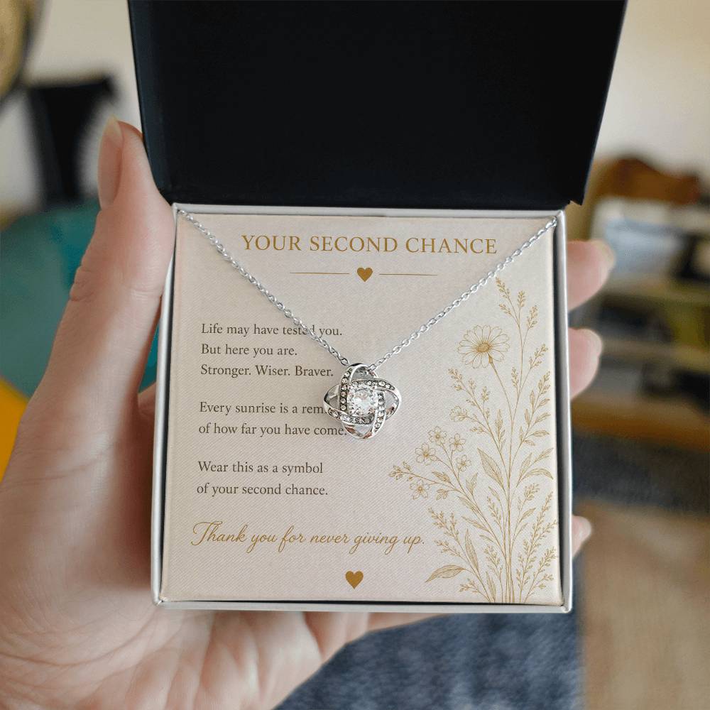 Second Chance Necklace | CZ Love Knot Pendant | 14k White or 18k Yellow Gold