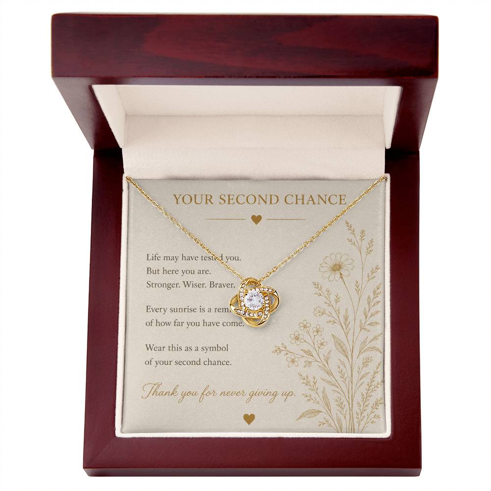 Second Chance Necklace | CZ Love Knot Pendant | 14k White or 18k Yellow Gold