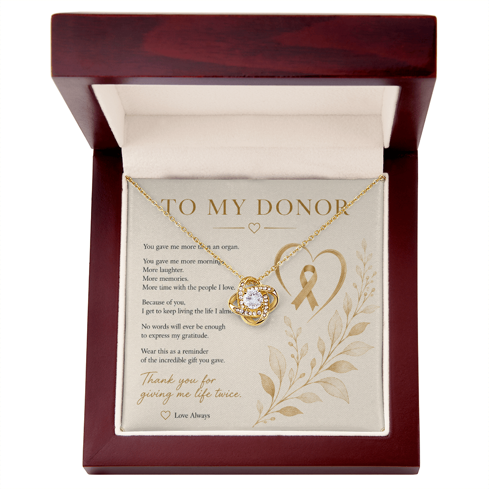 Organ Donor Gift Necklace | Love Knot CZ Pendant | 14k White or 18k Yellow Gold