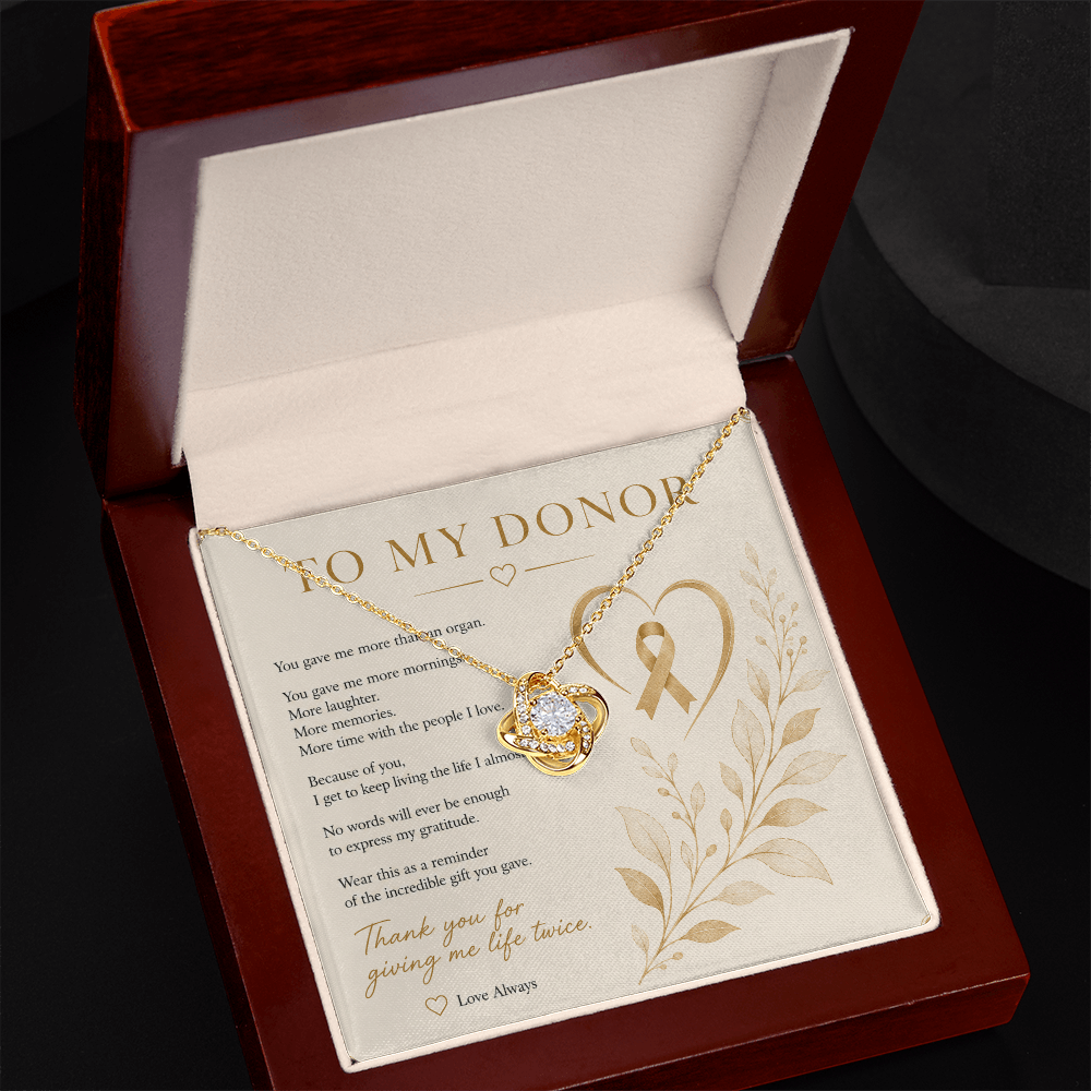 Organ Donor Gift Necklace | Love Knot CZ Pendant | 14k White or 18k Yellow Gold
