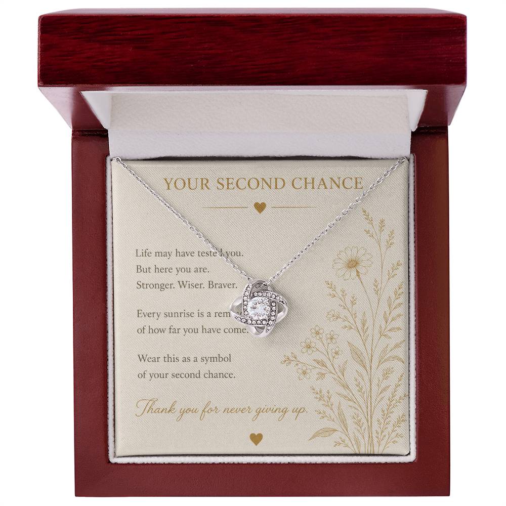Second Chance Necklace | CZ Love Knot Pendant | 14k White or 18k Yellow Gold