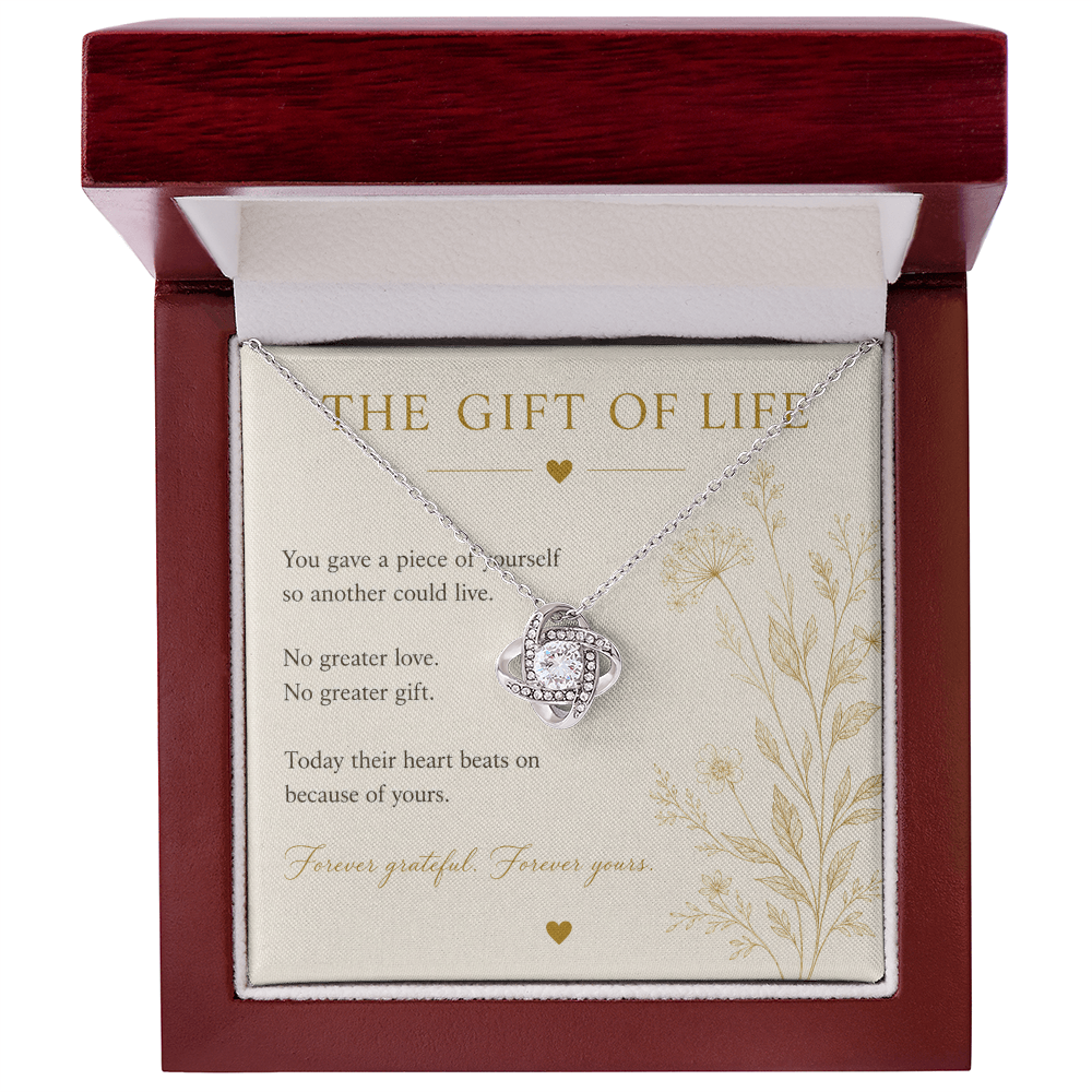 Transplant Gift Necklace | CZ Love Knot Pendant | 14k White or 18k Yellow Gold Finish