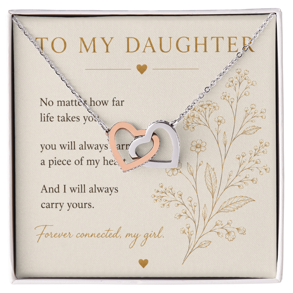 Mother Daughter Interlocking Hearts Necklace | CZ Pendant | 14k White or 18k Yellow Gold
