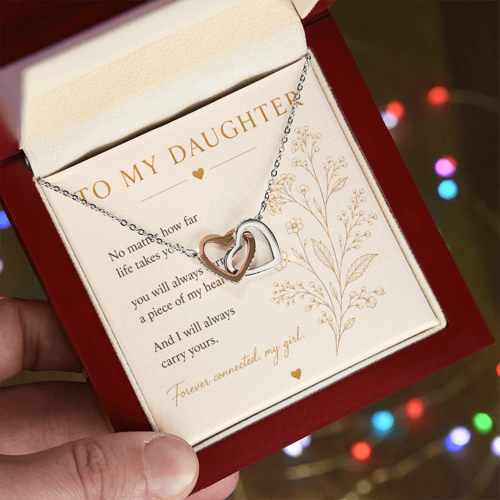 Mother Daughter Interlocking Hearts Necklace | CZ Pendant | 14k White or 18k Yellow Gold
