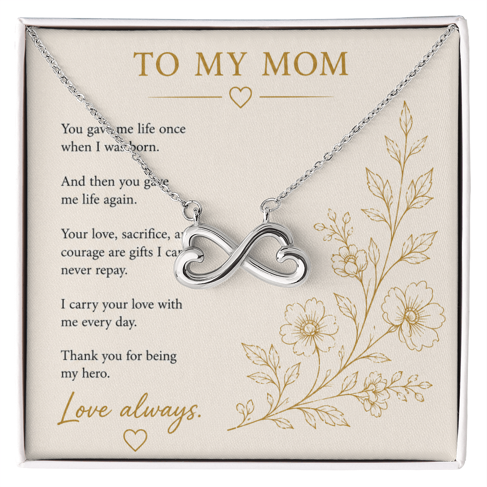 To My Mom Necklace | Infinity Heart Pendant | 14k White or 18k Yellow Gold Finish