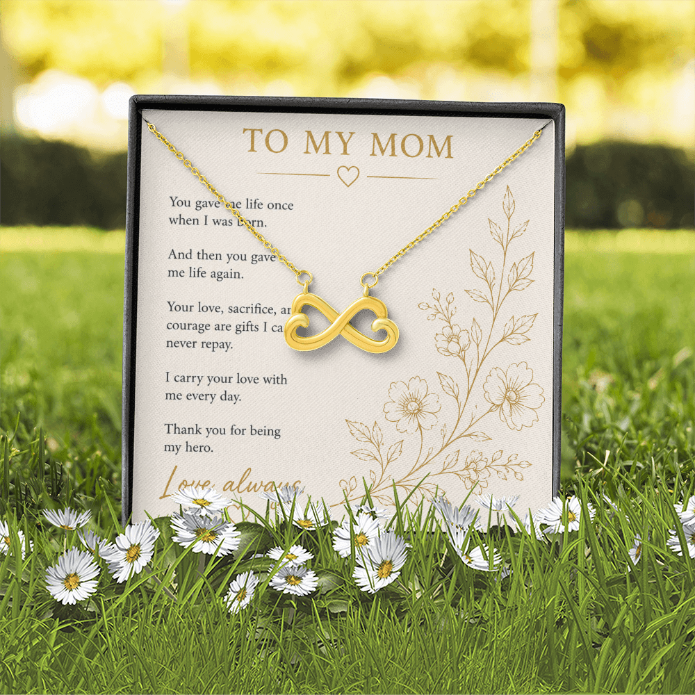 To My Mom Necklace | Infinity Heart Pendant | 14k White or 18k Yellow Gold Finish