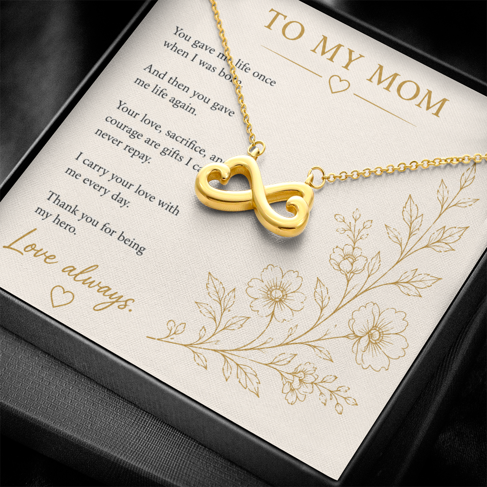 To My Mom Necklace | Infinity Heart Pendant | 14k White or 18k Yellow Gold Finish