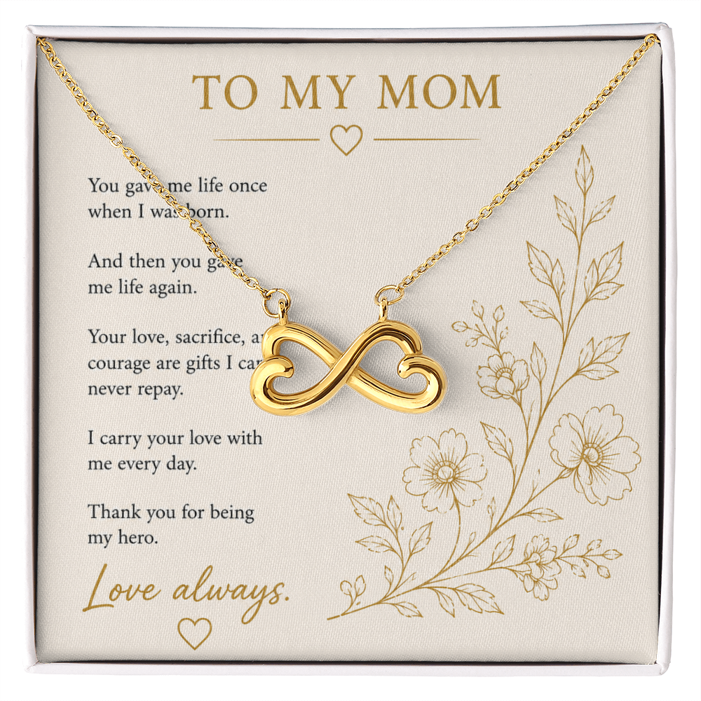 To My Mom Necklace | Infinity Heart Pendant | 14k White or 18k Yellow Gold Finish