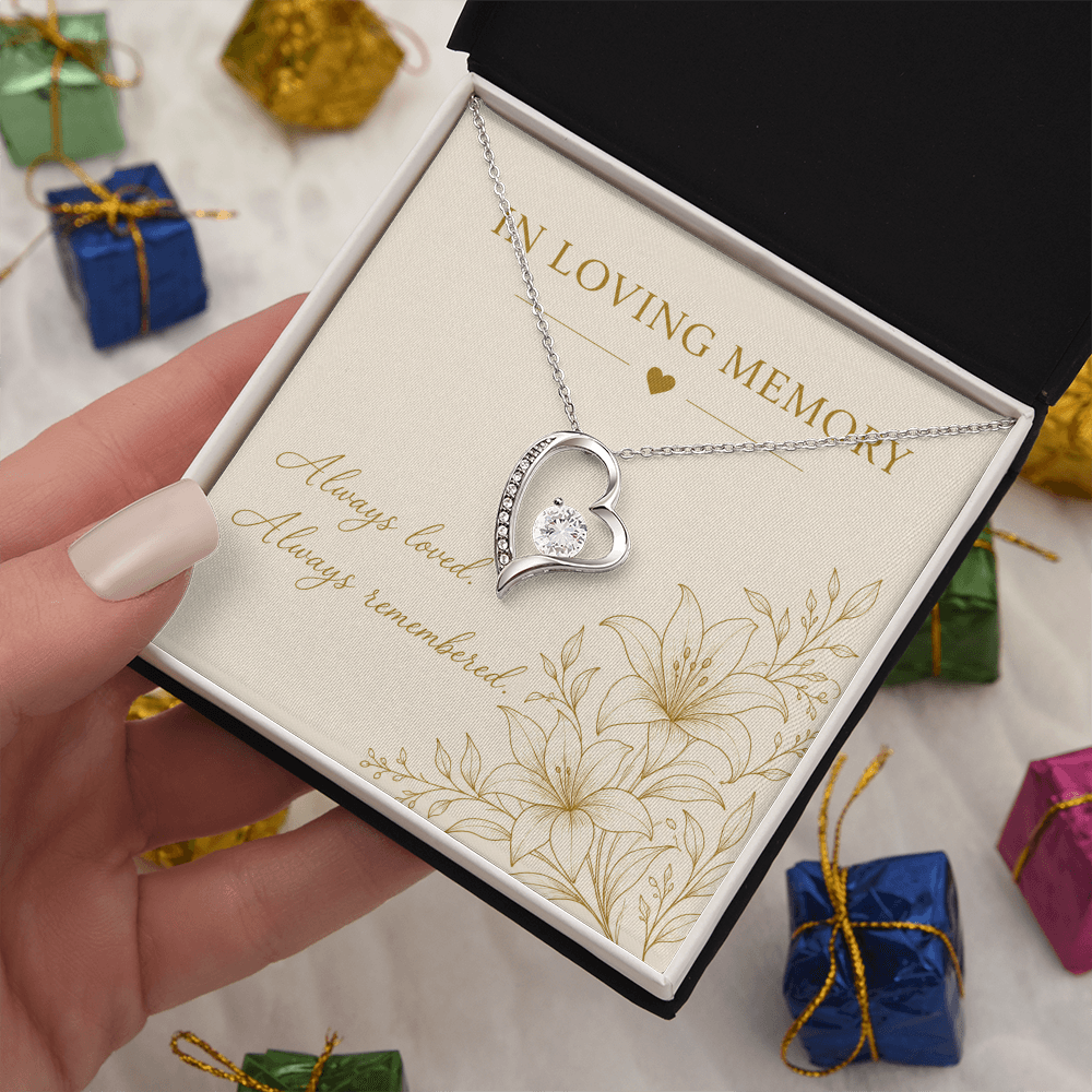 In Loving Memory Necklace | CZ Heart Pendant | 14k White or 18k Yellow Gold Finish