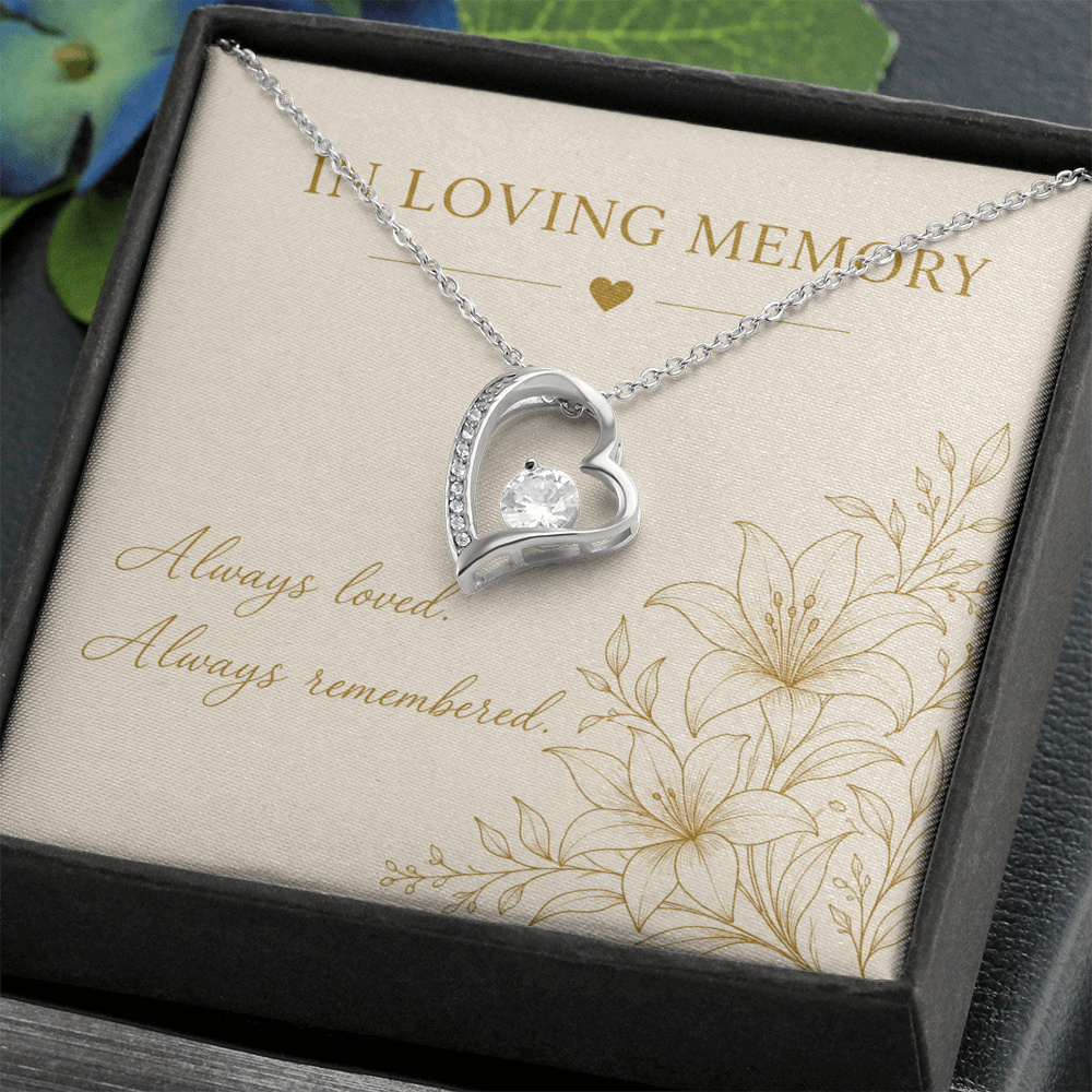 Collier En souvenir affectueux | Pendentif Cœur en Oxyde de Zirconium | Finition Or Blanc 14k ou Or Jaune 18k